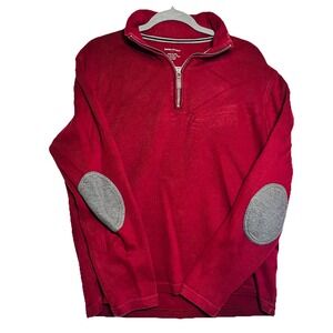 Banana Republic Sweater Men's Large 100%cotton 1/4 Zip Elbow Patch Red Wine